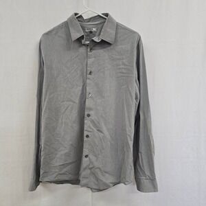 Express 1MX Mens Fitted Button Down Shirt Gray Long Sleeve Dress Shirt Size L
